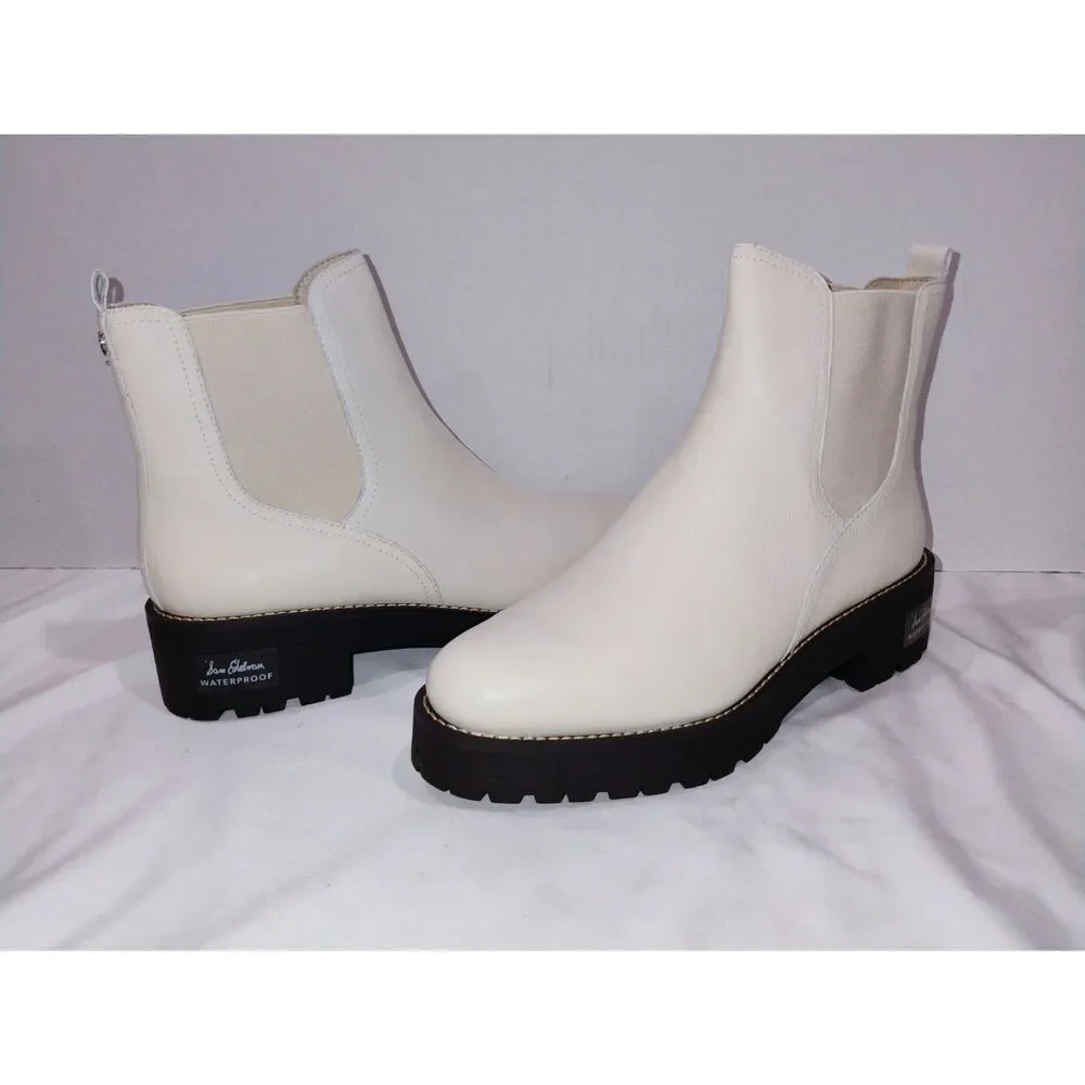 Sam Edelman Waterproof Lug Sole Chelsea Boots Justina 10 M Ivory White